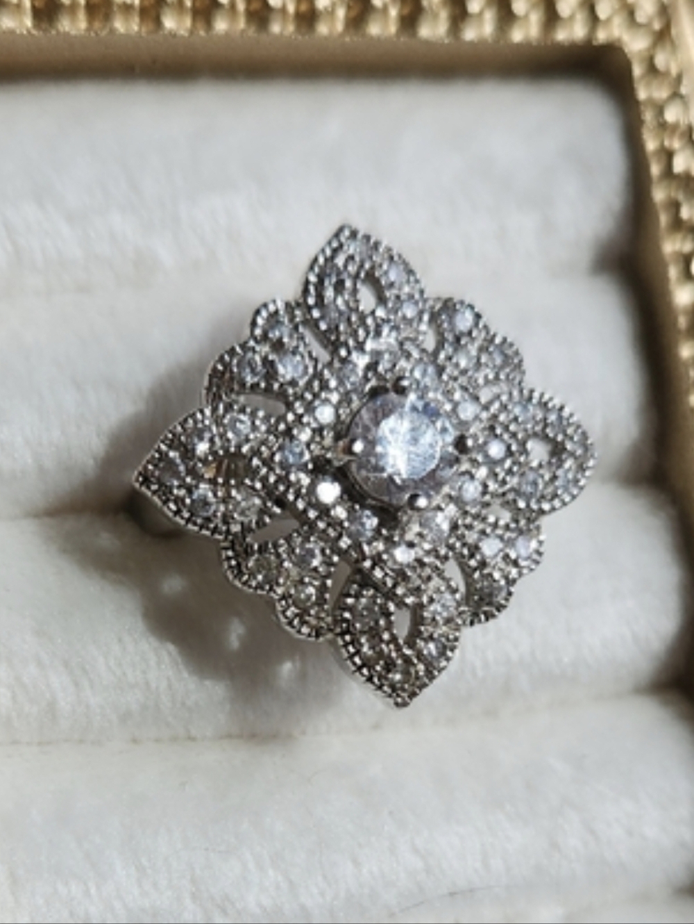 Sterling Silver Cross Ring with Pave Stones 10.5